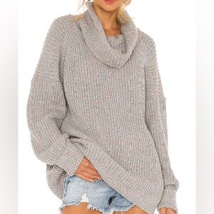Free people Cozy turtleneck bohemian oversized Gray cowl Sweater size large